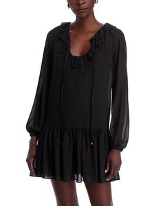 Мини-платье с длинным рукавом и рюшами Michael Kors, черный