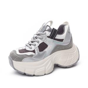 Shangjinni Женские легкие массивные кроссовки мид-топ на платформе для увеличения роста черно-серебристые, цвет Black Silver