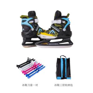 HEAD Детские коньки для начинающих фигуристов, регулируемые ледовые коньки, ученические коньки для девочек, черно-синие фигурные коньки + чехлы для лезвий + сумка для коньков, размер S (26-31), длина стопы 15-18.5 см