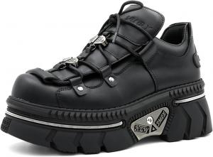 Женские готические ботинки на платформе из искусственной кожи, панк мотоциклетные туфли с металлическими элементами, массивной подошвой и стилем боевых ботинок LITNERMIA, Zc-Ht057Bk Black