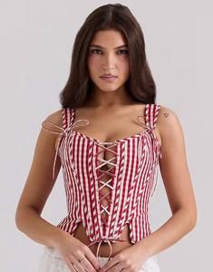 Корсетный топ House of CB Callie из хлопка в красную клетку