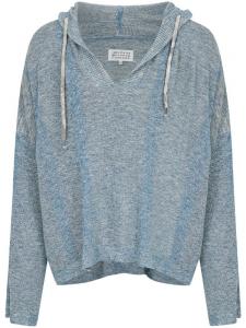 Maison Margiela свитер с v-образным вырезом и капюшоном, синий