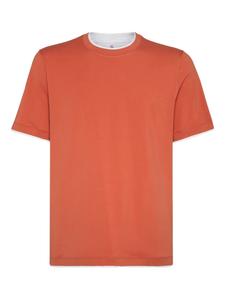 Футболка с круглым вырезом и контрастной отделкой Brunello Cucinelli, оранжевый