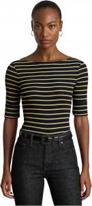 Женская футболка с вырезом-лодочкой в металлическую полоску Lauren Ralph Lauren, Black/Gold Metallic