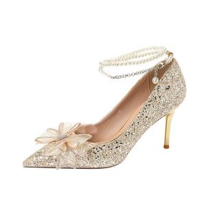 Женские туфли на тонком каблуке и высоком каблуке QITUMAUL, Silver[Heel Height 6.5Cm]