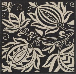 Ковер SAFAVIEH, 239 x 239 см, Washable Rug Outdoor Courtyard Collection - квадратный, Black & Sand, без линьки и легкая чистка, идеален для патио, заднего двора, прихожей (CY2961-3908)
