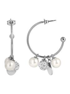 Adeliás Женские серьги - Серьги-кольца из нержавеющей стали с жемчужиной в серебристом исполнении