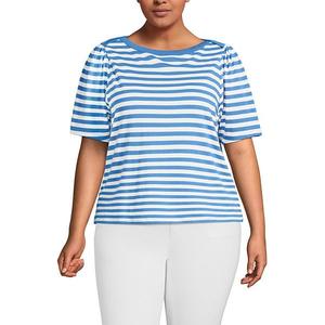 Футболка с коротким рукавом из хлопка супима с лодочкой, plus size Lands' End, Cobalt Even Stripe
