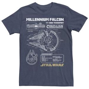 Мужская футболка Star Wars Gold Millennium Falcon Schematics