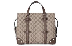 GUCCI Холщовая сумка-тоут с кожаными вставками унисекс среднего размера в темно-коричневых тонах