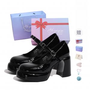 Туфли Chunky Heel Mary Jane Shoes 9cm Women's Gift Box Set Take the Qin, Beige