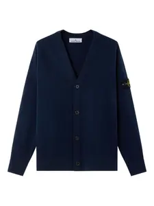 Кардиган из чистой шерсти с V-образным вырезом Stone Island, синий