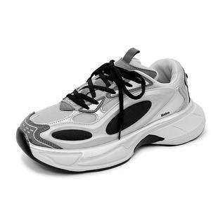 BAKE Амортизирующие противоскользящие дышащие низкие массивные кроссовки унисекс с черными дырками серебристого цвета