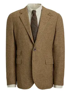 Клетчатый пиджак с нашивками на локтях Ralph Lauren RRL, коричневый