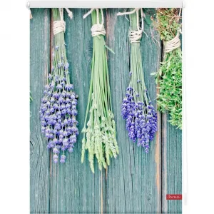 Жалюзи с боковым управлением Klemmfix Мотив Кухонные травы Защита от света без сверления, свободно подвесные, с рисунком Lichtblick Original, Petrol + weiß