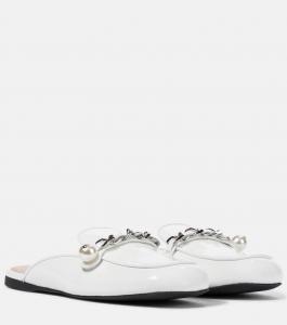 Тапочки из лакированной кожи с декором Miu Miu, Bianco