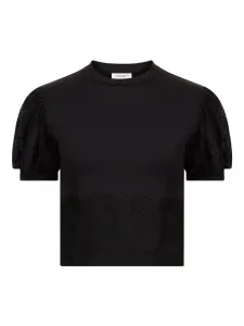 Топ с рукавами-буфами, отделанный кружевом Nina Ricci, черный