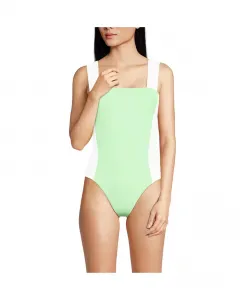 Женский слитный купальник с длинным торсом, квадратным вырезом и высоким вырезом Lands' End, зеленый