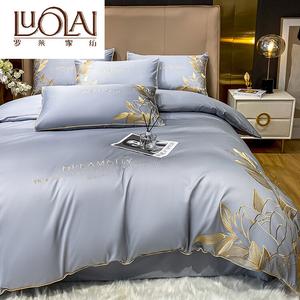 LUOLAI HOME Комплект постельного белья 4 предмета, простыня на резинке 180 см, пододеяльник 200x230 см