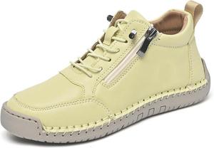 Женские винтажные кожаные ботильоны ручной работы, из искусственной кожи, ортопедические, удобные, водонепроницаемые, с просторным носком, повседневные, нескользящие, на плоской подошве, легкие и дышащие ботинки для ходьбы Generic, Yellow