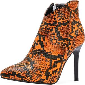 Женские модные ботильоны VOKLIN на высоком каблуке-шпильке с заостренным носком, боковой молнией и элегантным коротким дизайном, Orange-Velvet Lined