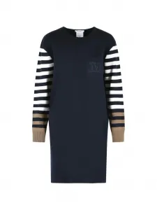 Шерстяное платье-свитер с полосатыми рукавами и карманом MAX MARA, синий