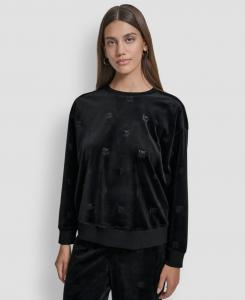 Укороченный свитер с тисненым велюровым логотипом, надеваемый через голову DKNY Jeans, Black