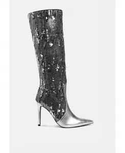 Сапоги-ботфорты Sitarah с пайетками и каблуком-стилетто London Rag, серебряный