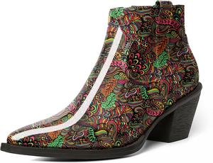 Женские ботильоны Esvowido с заостренным носком, низким каблуком, массивным каблуком, короткие ботинки с боковой молнией и мехом, офисные осенние ботинки, Flower Red