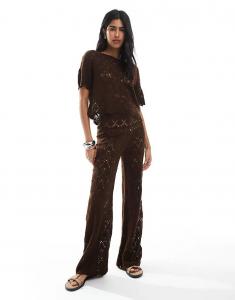 Пляжные брюки Miss Selfridge, связанные крючком, прямого кроя, шоколадного цвета