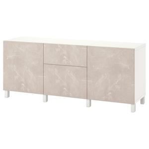 Тумба с ящиками, белый Бергсвикен/Стуббарп/бежевый мраморный эффект, 180x42x74 см, Bestå IKEA