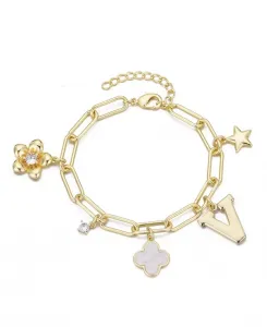 Золотой браслет с инициалами и массивными подвесками Adornia, gold-v