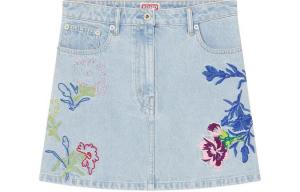 Юбка джинсовая Kenzo Floral-embroidered, синий