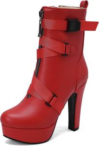 Женские ботильоны на толстом каблуке с круглым носком и молнией Renessmi, Red 4