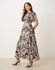 Платье мидакси Lovedrobe с цветочным принтом и рукавами-ангелами в цвете «мульти»