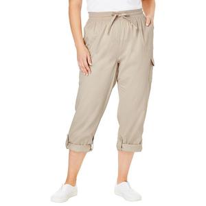 Женщина в женских брюках-карго миниатюрной длины больших размеров Woman Within, цвет Natural Khaki