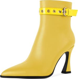 Женские ботильоны Zamikoo Stiletto, заостренный носок, осенние короткие каблуки, ремешок с пряжкой, боковая молния, каблук 3,5 дюйма, кожа, черный, размер US 10