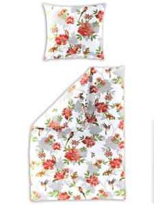 Jack Комплект постельного белья Mako из двух предметов, атласный, с цветочным узором, красно-белый