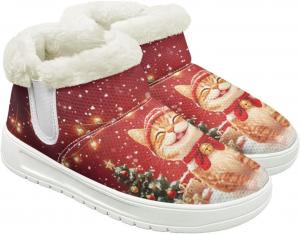 Женские зимние ботинки с меховой подкладкой, укороченные снегоступы для улицы, теплые зимние прогулочные туфли Fuojuvelie, Christmas Cat