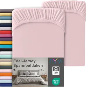 Простыня на резинке Premium Jersey Deluxe для матрасов глубиной до 25 см - 100% суперчесаный хлопок, 140 г/м², эластичная по всему периметру, цвет: розовый, размер: 90-100 x 200 см (комплект из 2 шт.) NYVI