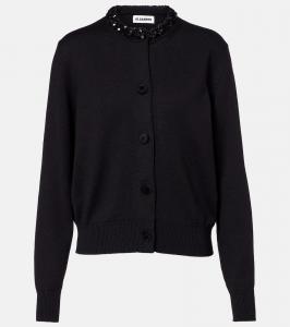 Кардиган из вирджинской шерсти с пайетками Jil Sander, Black