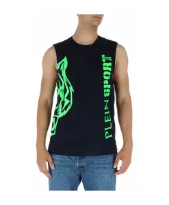 Черная майка без рукавов с круглым вырезом Plein Sport, синий