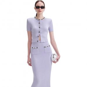 Кардиган с кристаллами для автопортрета Self-portrait, сирень