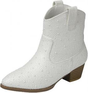 Детские ботинки TruFox Girls Cowgirl Cowboy со стразами, низкий каблук, на щиколотку, Pearl White