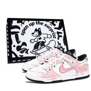 Nike Кроссовки для скейтбординга Dunk Black White, Princess On The Run, износостойкие, низкие, унисекс, розовые