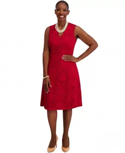 Женское платье без рукавов с кружевом, силуэт "приталенное-клеш", обычные и плюс размеры Kasper, красный