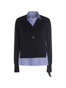 Кардиган в полоску на пуговицах Sacai, синий