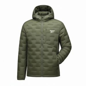 Пуховик Unisex с капюшоном, легкий, стеганый Reebok, army зеленый