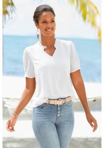 Женская блузка LASCANA с V-образным вырезом и оборками Lascana, белый