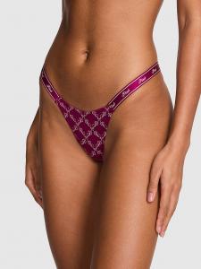 Трусики-Стринги из хлопка с высоким вырезом и логотипом Pink, smooth magenta rose p bow print